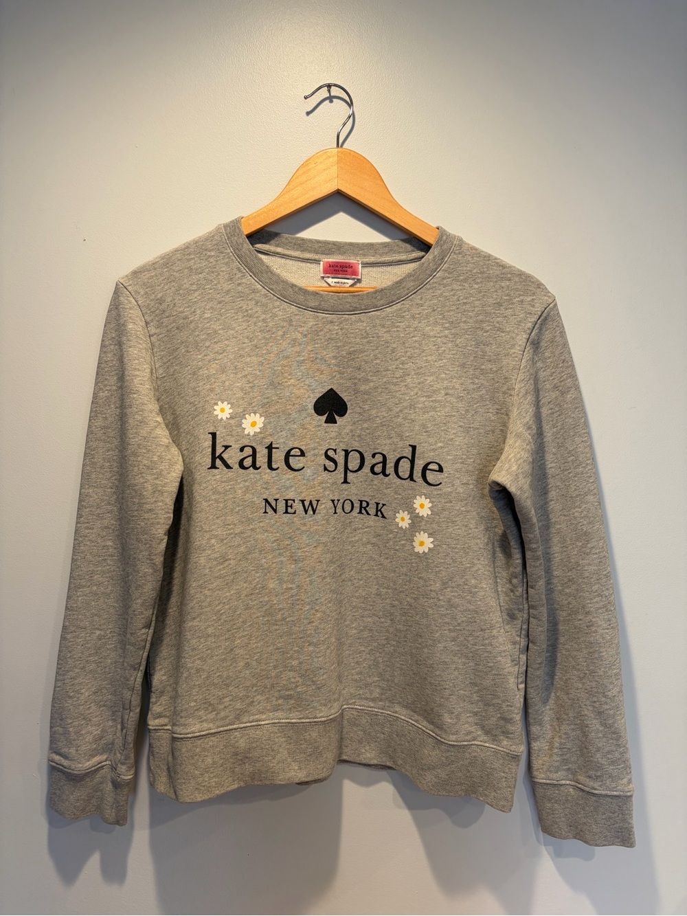 kate spade gray logo sweatshirt with yellow floral accents